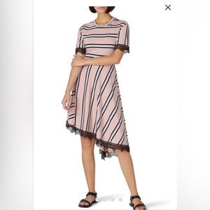 Koche Collective Pink Black Stripe Dress Lace Trim Small 38